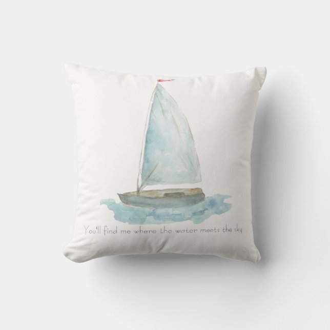 Küsten-Wasserfarben-Segelboot  Kissen (Vorderseite)