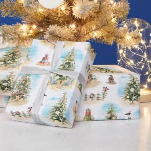 Küsten-Weihnachtsbäume am Strand Geschenkpapier