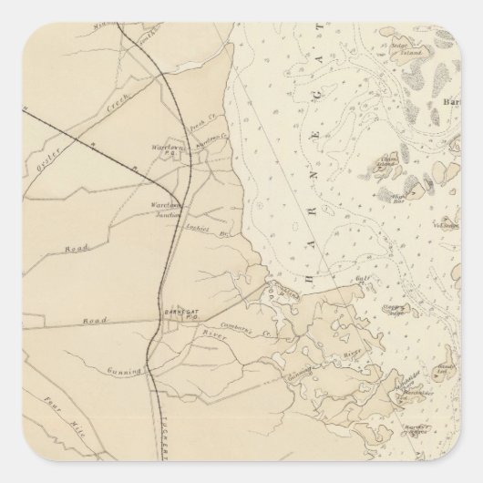 Küstenabschnitt Barnegat Bay bis Tuckerton Chart M Quadratischer Aufkleber (Vorderseite)