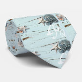 Küstenaqua-Blau-Strand-Holz-Seestern-Muschel Krawatte (Gerollt)