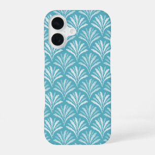 Küstenaqua-blauer geschwungener Blumenfächer iPhone 16 Hülle