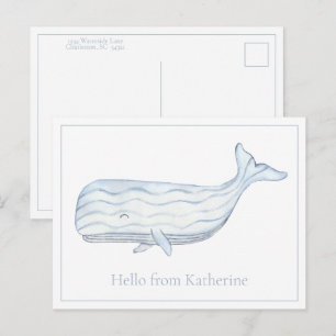 Küstenaquarell Blauwal Personalisiert Postkarte