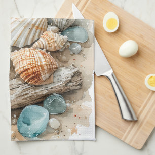Küstenaquarell mit Treibholzszene Geschirrtuch