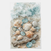 Küstenaquarell mit Treibholzszene Geschirrtuch (Vertikal)