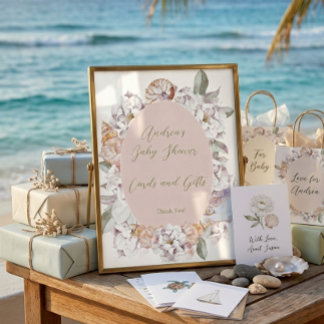 Küstenaquarellschalen und florale Babyparty Poster