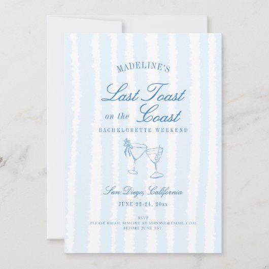 Küstenbachelorette Letzter Toast Hand gezeichnete Einladung (Vorderseite)