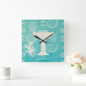 Küstenbadezimmer-Wanne der grafik-| Quadratische Wanduhr (Zuhause)