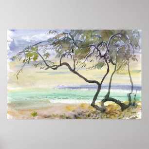 Küstenbäume und türkisfarbenes Meer Aquarell Poster