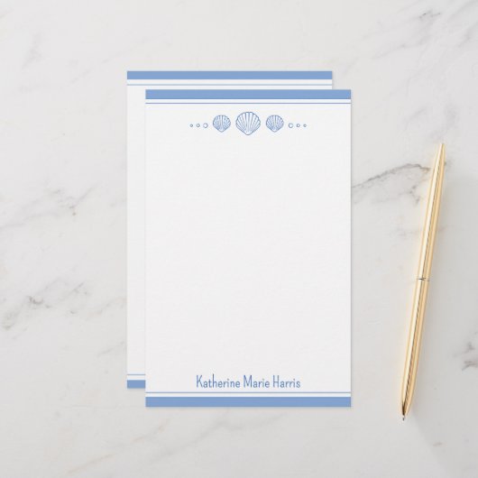 Küstenblau und Scallop Seashells Personalisiert Briefpapier (Vorderseite/Rückseite Beispiel)