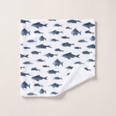 Küstenblau-Weiß-Muster Badhandtuch Set (Waschlappen)