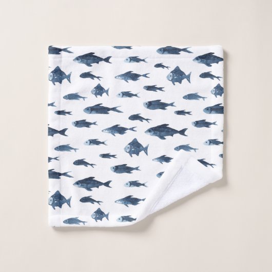 Küstenblau-Weiß-Muster Badhandtuch Set (Waschlappen)