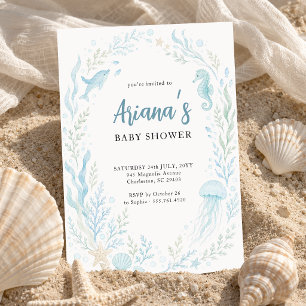 Küstenblaue Aquarell-Meer-Baby-Party Einladung