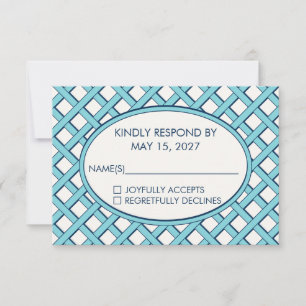 Küstenblaue Rattan-Gitter-Hochzeitsantwort RSVP Karte