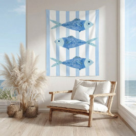 Küstenblaue Sardinen gestreift  Wandteppich
