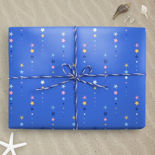 Küstenblaue Seesterne-Streifen Geschenkpapier