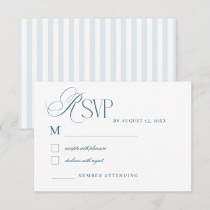 Küstenblaue Streifen Vintage Luxe Schrift Hochzeit RSVP Karte