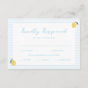 Küstenblaue Zitronen-Amalfi-Hochzeits-RSVP-Karte Begleitkarte