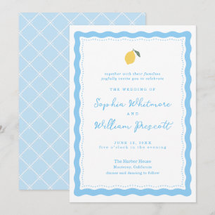 Küstenblaue Zitronen-Hochzeitseinladung aus Amalfi Einladung