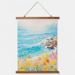 Küstenblumen Kunst Wandteppich Mit Holzrahmen