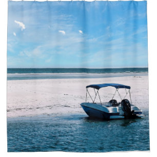 Küstenboot-Wandkunst Minimalistischer Ozean Blau Duschvorhang