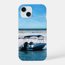 Küstenboot-Wandkunst Minimalistischer Ozean Blau iPhone 15 Hülle