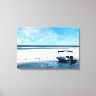 Küstenboot-Wandkunst Minimalistischer Ozean Blau Leinwanddruck