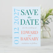 Küstenbrise-Typografie-Hochzeit Save The Date (Stehend Vorderseite)