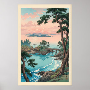 Küstenbucht-Wandkunst - Kiefern, Brücke, Ruhig Poster