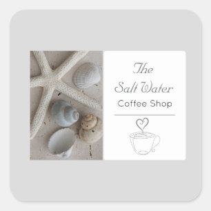 Küstencafé-Unternehmensbranding Quadratischer Aufkleber