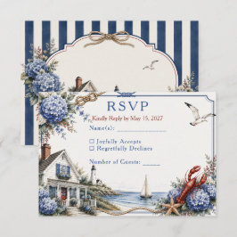Küstencape Cod Hortensien Cottage Hochzeit RSVP Karte