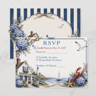 Küstencape Cod Hortensien Cottage Hochzeit RSVP Karte