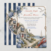 Küstencape Cod Hydrangeen Cottage-Hochzeit Einladung (Vorne/Hinten)