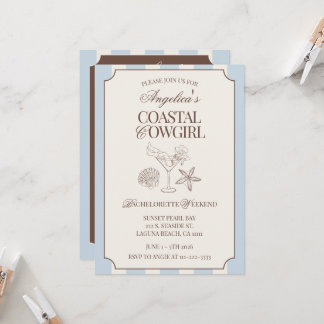 Küstencowgirl-Junggesellinnen-Abschieds-Wochenend- Einladung