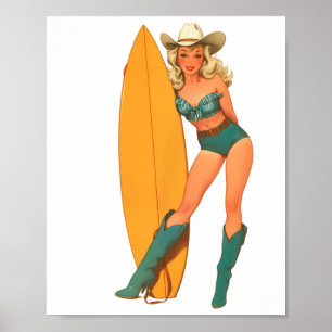 Küstencowgirl Western Country Surfen Surfer Mädche Poster
