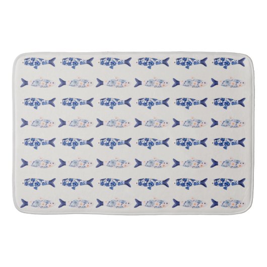 Küstendesign Duschvorhang mit Blauem Fischmuster Badematte (Vorderseite)