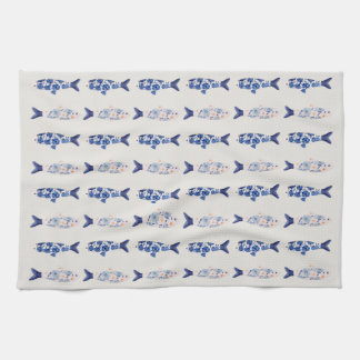 Küstendesign Duschvorhang mit Blauem Fischmuster Geschirrtuch