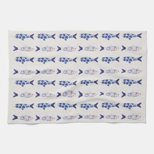 Küstendesign Duschvorhang mit Blauem Fischmuster Geschirrtuch (Horizontal)