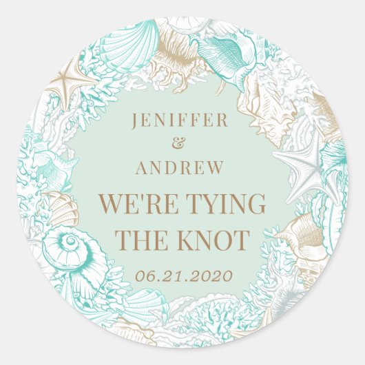 Küstenebene Save the Date Monogramm Runder Aufkleber (Vorderseite)