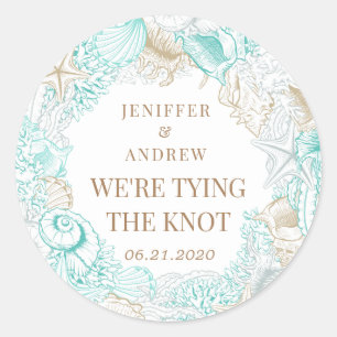 Küstenebene Save the Date Monogramm Runder Aufkleber