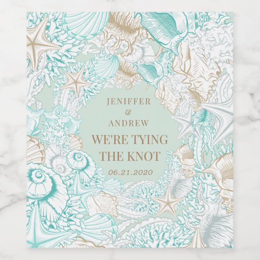 Küstenebene Save the Date Monogramm Weinetikett (Einzelnes Label)