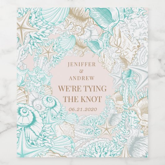 Küstenebene Save the Date Monogramm Weinetikett (Einzelnes Label)