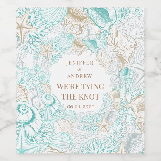 Küstenebene Save the Date Monogramm Weinetikett (Einzelnes Label)