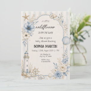 Küsteneheblumen-Baby-Shower Blaue Blumen Einladung