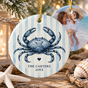 Küsteneleganz Blaue Krabbe Wasserfarbenstreifen Fo Keramik Ornament