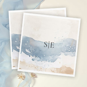 Küsteneleganz Blaue Ozeanstrandwelle Sand Hochzeit Serviette