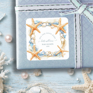 Küsteneleganz blaue See bald Baby Shower Quadratischer Aufkleber