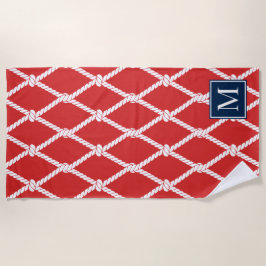 Küsteneleganz Nautical Monogramm – Rot & Navy Strandtuch
