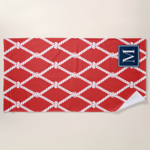 Küsteneleganz Nautical Monogramm – Rot & Navy Strandtuch