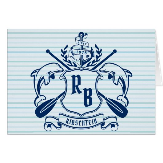 Küstenemblem-Delphin-Anker-Ruder-Schild nautisch (Vorderseite (Horizontal))