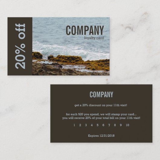 Küstenfelsen und Ozean-Brandung: Loyalität: Kunde Treuekarte (Vorne/Hinten)